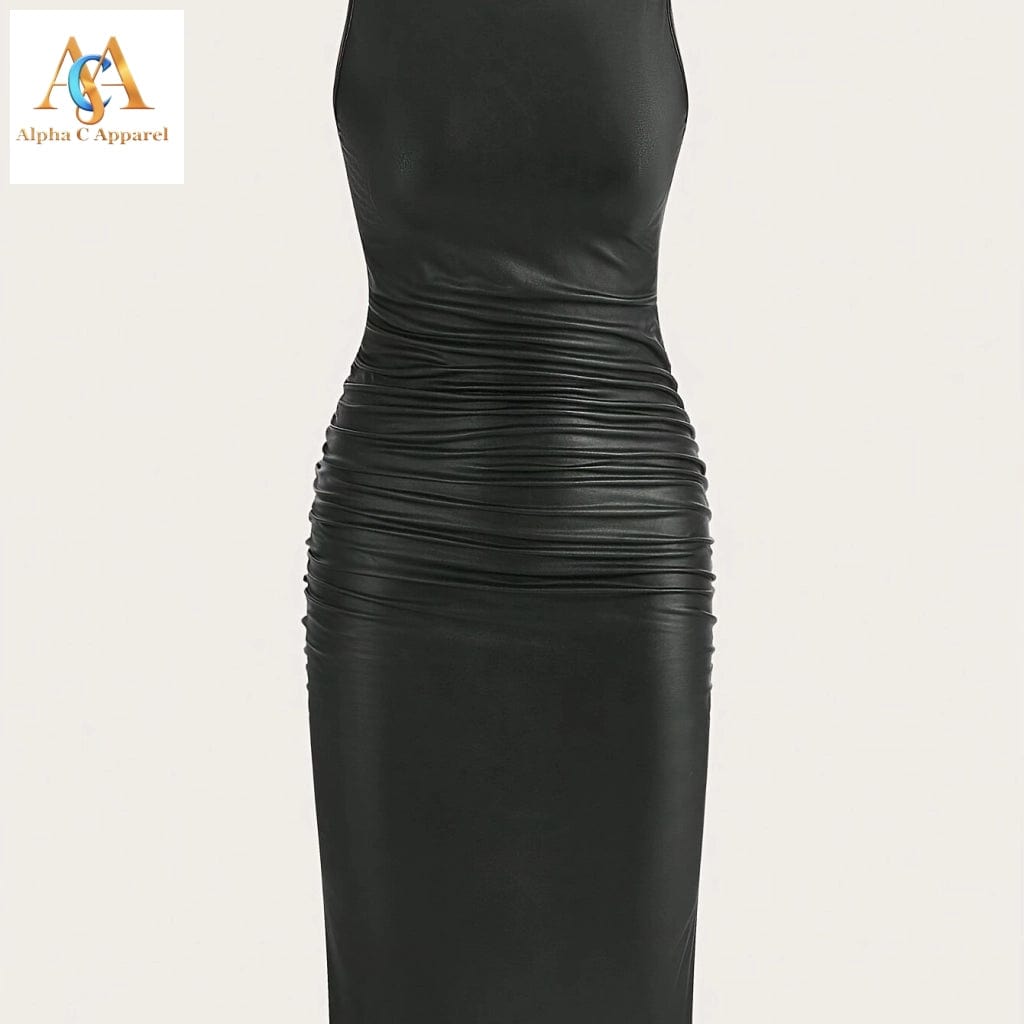 Stunning Sleeveless Sheath Dress - Elegant Crew Neck, Solid Color, Women's Clothing" "Get Ready to Turn Heads with our Elegant Sheath Dress - Perfect for Any Occasion! women clothing Alpha C Apparel S(4) / Black