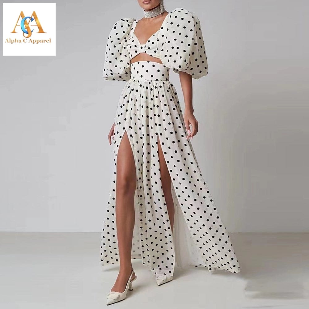 TWOTWINSTYLE Two-Piece Set - High Waist Skirt and Puff Sleeve Top Women clothing Alpha C Apparel S / WHITE