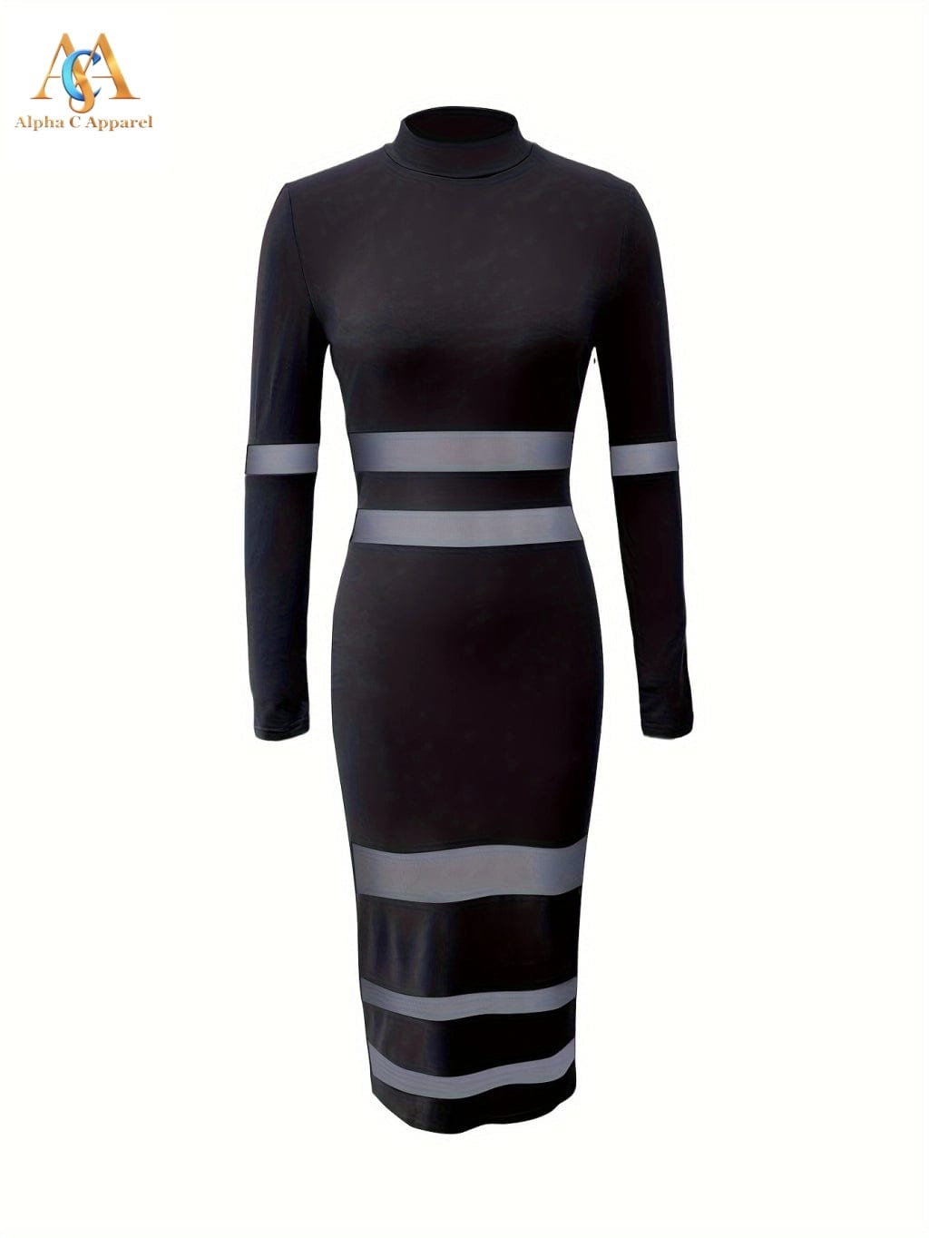 Slim Mesh Panel Long Sleeve Dress women clothing Alpha C Apparel