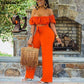 Women Off Shoulder Cut Out Jumpsuit Wide Leg Long Overalls Chic Summer Boho Beach Jumpsuits Alpha C Apparel