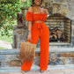 Women Off Shoulder Cut Out Jumpsuit Wide Leg Long Overalls Chic Summer Boho Beach Jumpsuits Alpha C Apparel