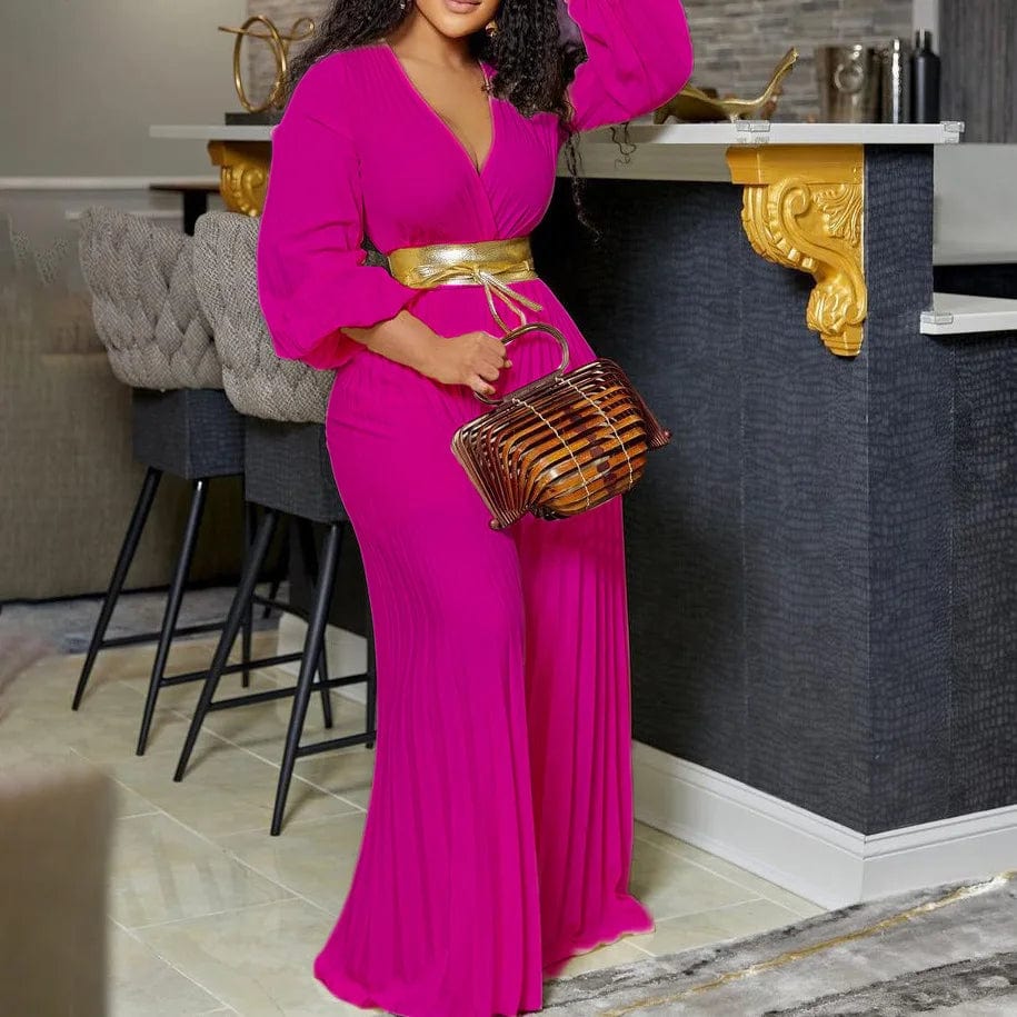 Plus Size Women Jumpsuit Ruffle One Piece Outfit Casual Female Tracksuit Loose Elegant Cloth 2023 Summer Fashion Wide Leg Pants Alpha C Apparel XL / rose