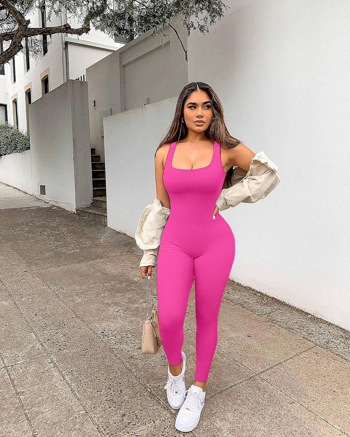 YIOIOIO Women Workout Seamless Jumpsuit Yoga Ribbed Bodycon One Piece Square Neck Leggings Romper. Back to results Amazon