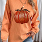 Apricot Crinkle Ribbed Halloween Sequin Pumpkin Graphic Sweatshirt