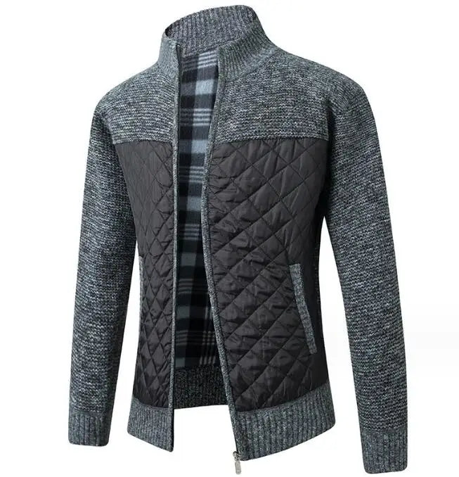 Men Knitted Sweater Jacket Slim Fit Stand Collar Thick Warm Cardigan Coats