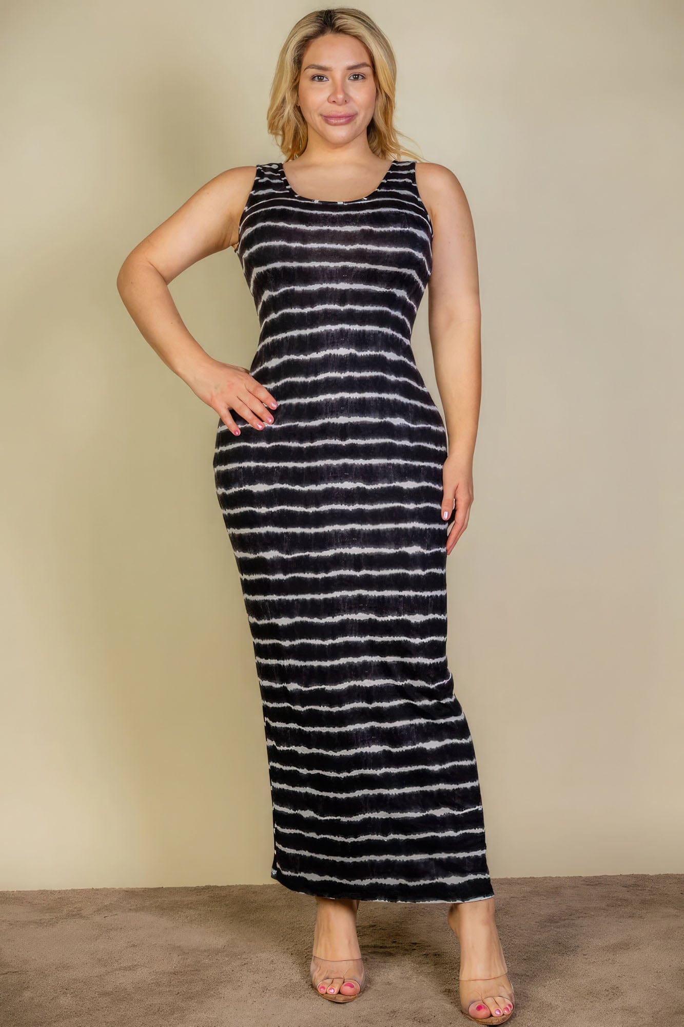 Plus Size Tie Dye Printed Tank Bodycon Maxi Dress CCWHOLESALECLOTHING