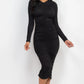 Ruched Long Sleeve Midi Dress CCWHOLESALECLOTHING