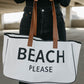 White BEACH PLEASE Print Large Canvas Tote Bag