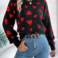 Heart Round Neck Long Sleeve Sweater