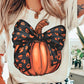 White Halloween Bowknot Pumpkin Graphic Crewneck T Shirt