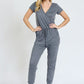 Short Sleeve Jogger Jumpsuit Casual EG fashion Melange Grey / 1X