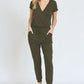 Short Sleeve Jogger Jumpsuit Casual EG fashion olive / 1X