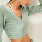 Women Long Sleeves Yoga Crop Top Ribbed Female Breathable Sport T Shirt Workout Fitness shirt Gym top Running  Sweater clothes eprolo Green / S