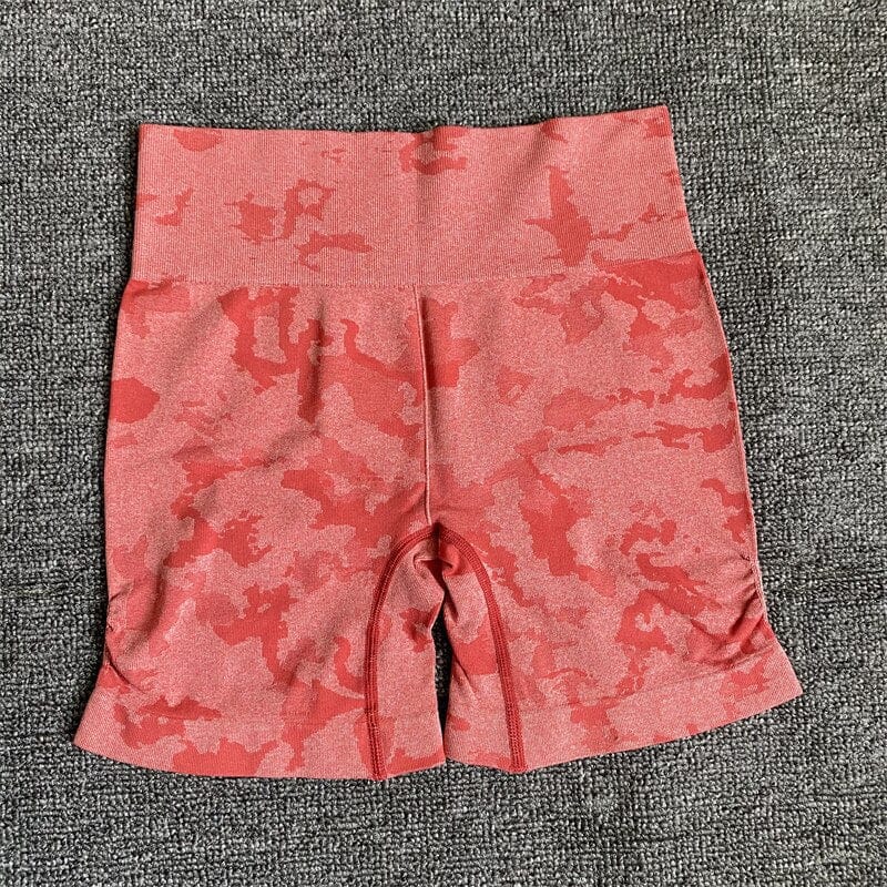 Women Camo Seamless Yoga Set For Women Workout Summer Clothes Sports Bra Fitness Shorts Leggings Gym Clothing Outfit Shorts Set yoga short set eprolo Red shorts / S
