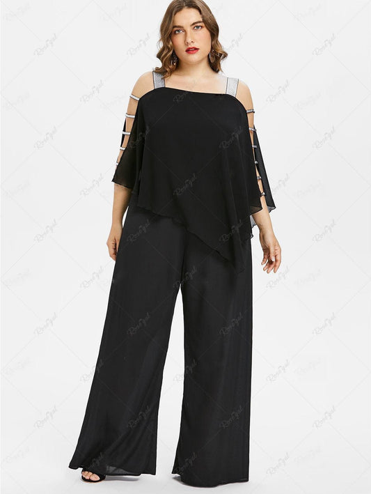 Women Plus Size Overlay Ladder Cut Out Wide Leg Jumpsuit - 4x | Us 26-28 Rosegal