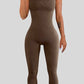 Square Neck Wide Strap Jumpsuit Active Wear Trendsi Chocolate / S