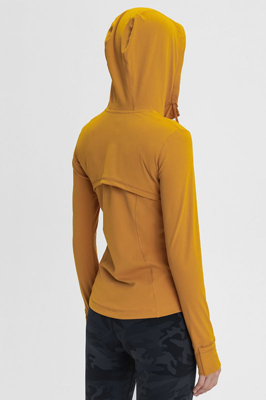 Zip Up Drawstring Detail Hooded Sports Jacket Active Wear Trendsi