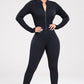 Zip Up Ribbed Long Sleeve Skinny Active Jumpsuit Alpha C Apparel Sports Trendsi