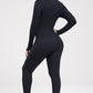 Zip Up Ribbed Long Sleeve Skinny Active Jumpsuit Alpha C Apparel Sports Trendsi