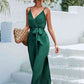 Tie Belt Spaghetti Strap Slit Jumpsuit Casual Trendsi Forest / S