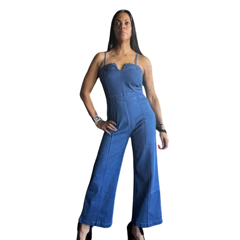 Alpha C apparel Blue Jean Denim Jumpsuit jumpsuit Trendsi