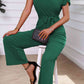 Tie Waist V-Neck Short Sleeve Jumpsuit Trendsi