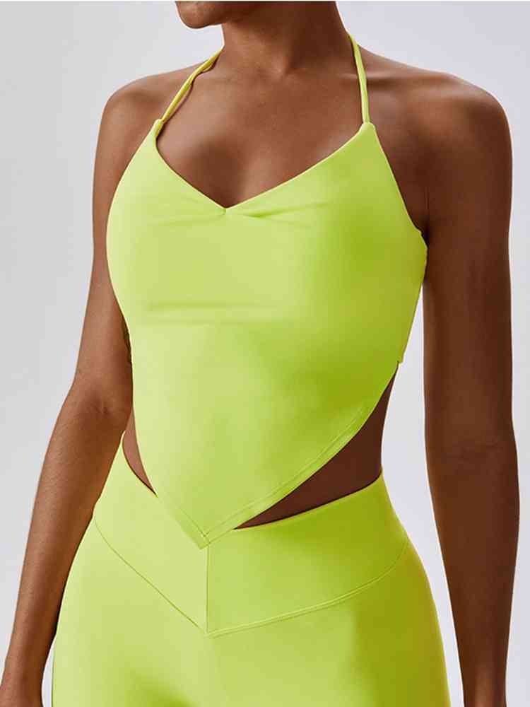 Yoga Halter Neck Sleeveless Tank Top Women Crop Top Trendsi Lime / S