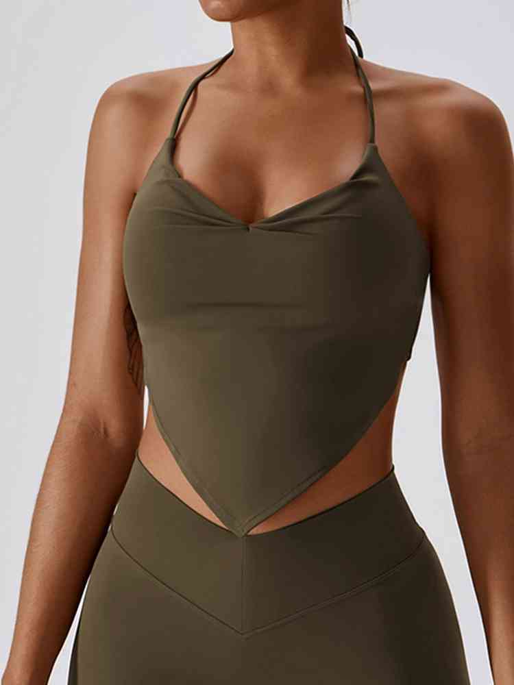 Yoga Halter Neck Sleeveless Tank Top Women Crop Top Trendsi Olive Brown / S